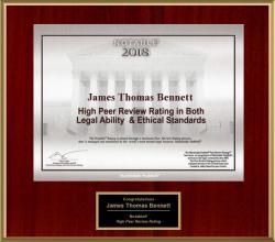 High rating in legal ability and ethical standars award for Jim T. Bennett
